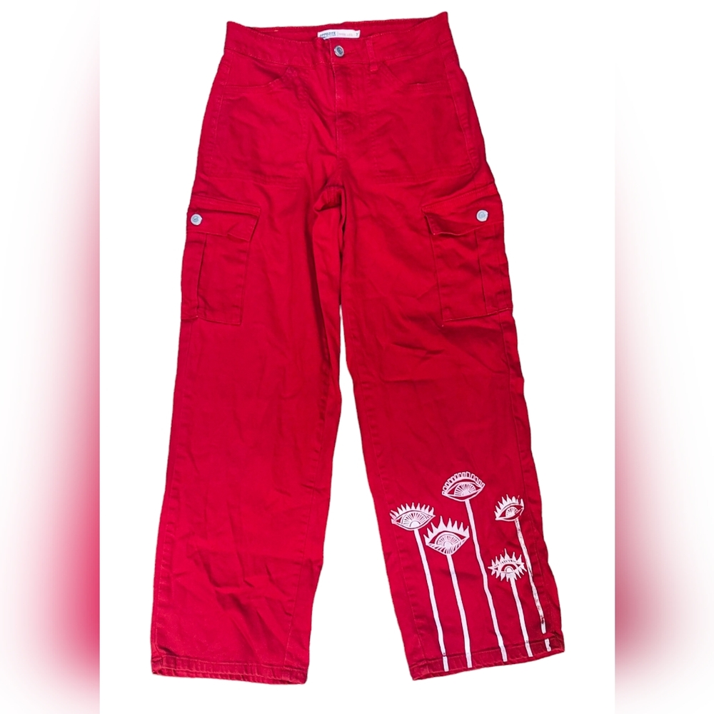 Opposite Denim Collection | Wide Leg Cargo Jeans | Size: 8 Red